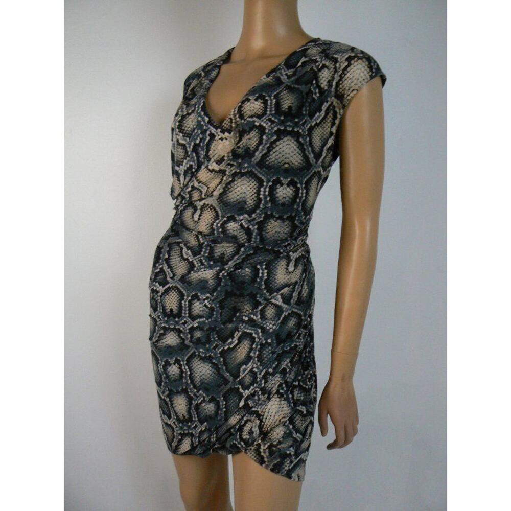 $99 Nine West Snake Print Black Beige Jersey Draped Sheath Dress 8 NEW